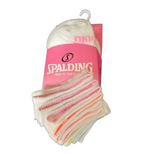 Spalding Girls Socks White with Pastel Trimmed Colors, Pack of 10 (Sz 5-6-1/2)